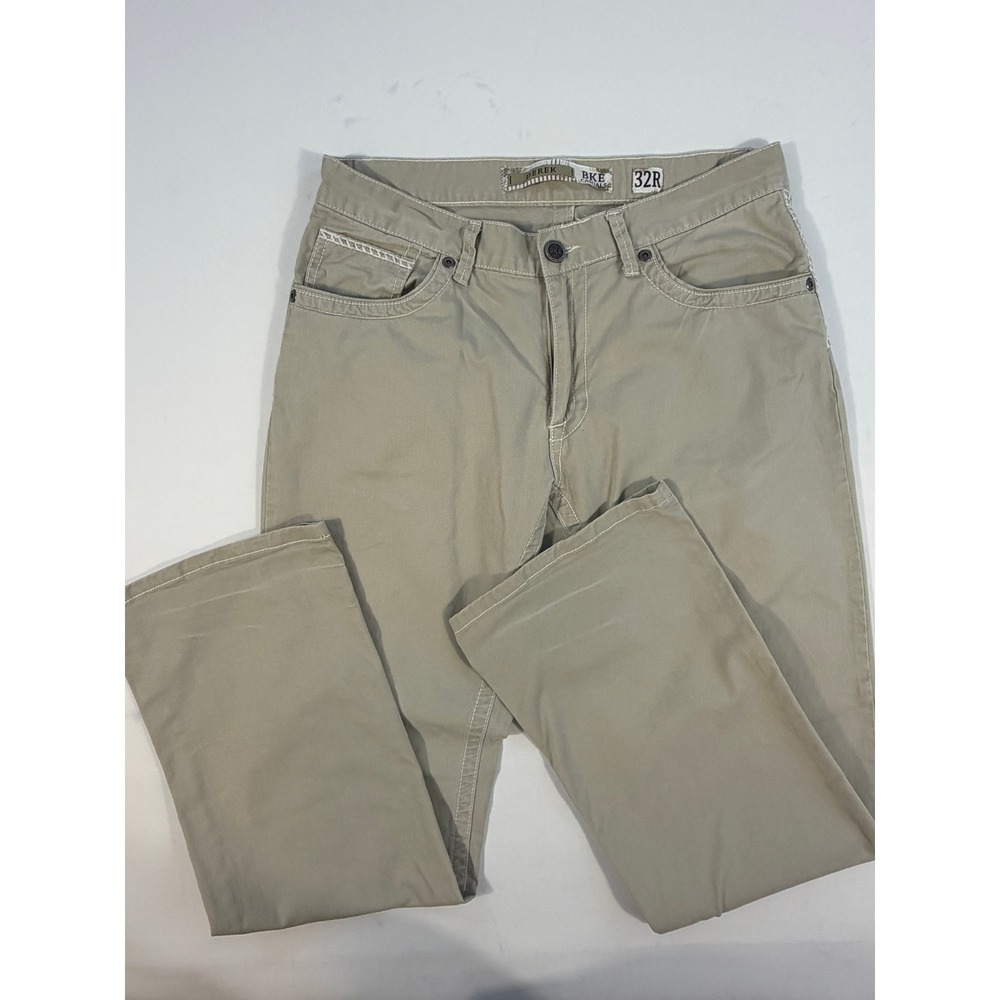 BKE Casuals Derek Pants Mens 32R Khaki Excellent Straight Leg Contrast Stitch